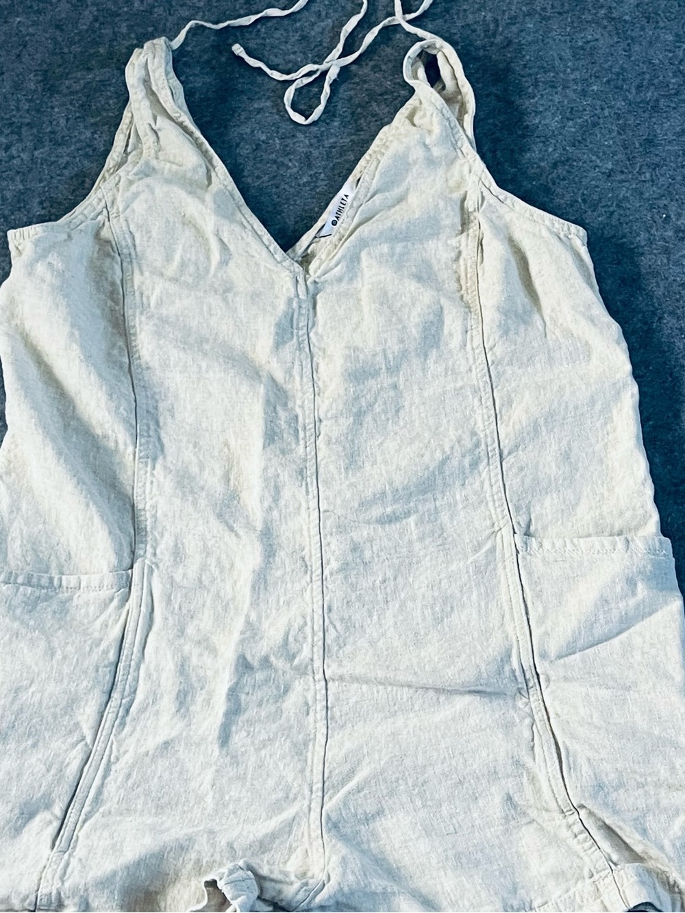 Athleta Natural V-Neck Linen Romper - Picture 3 of 7